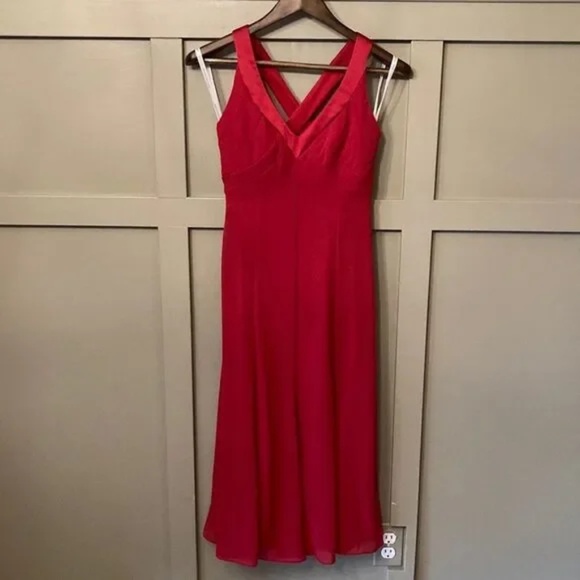 Dessy Collection Claret Cross Back Bridesmaid Cocktail Formal Dress Midi Size 4 - Picture 9 of 9
